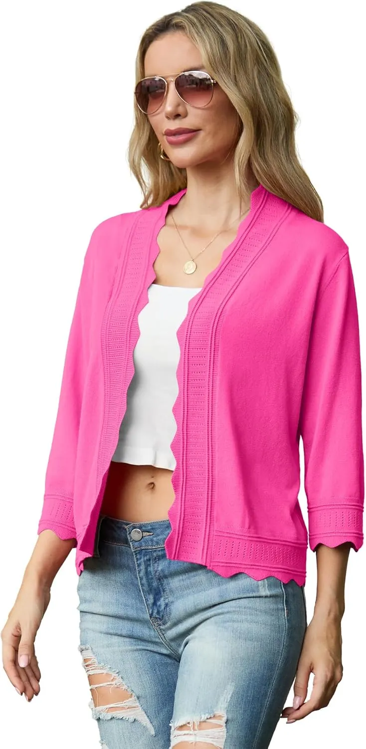 GRECERELLE Women's 2025 3/4 Sleeve Light Weight Summer Knit Loose Casual Cropped Cardigan Shrugs Sweater