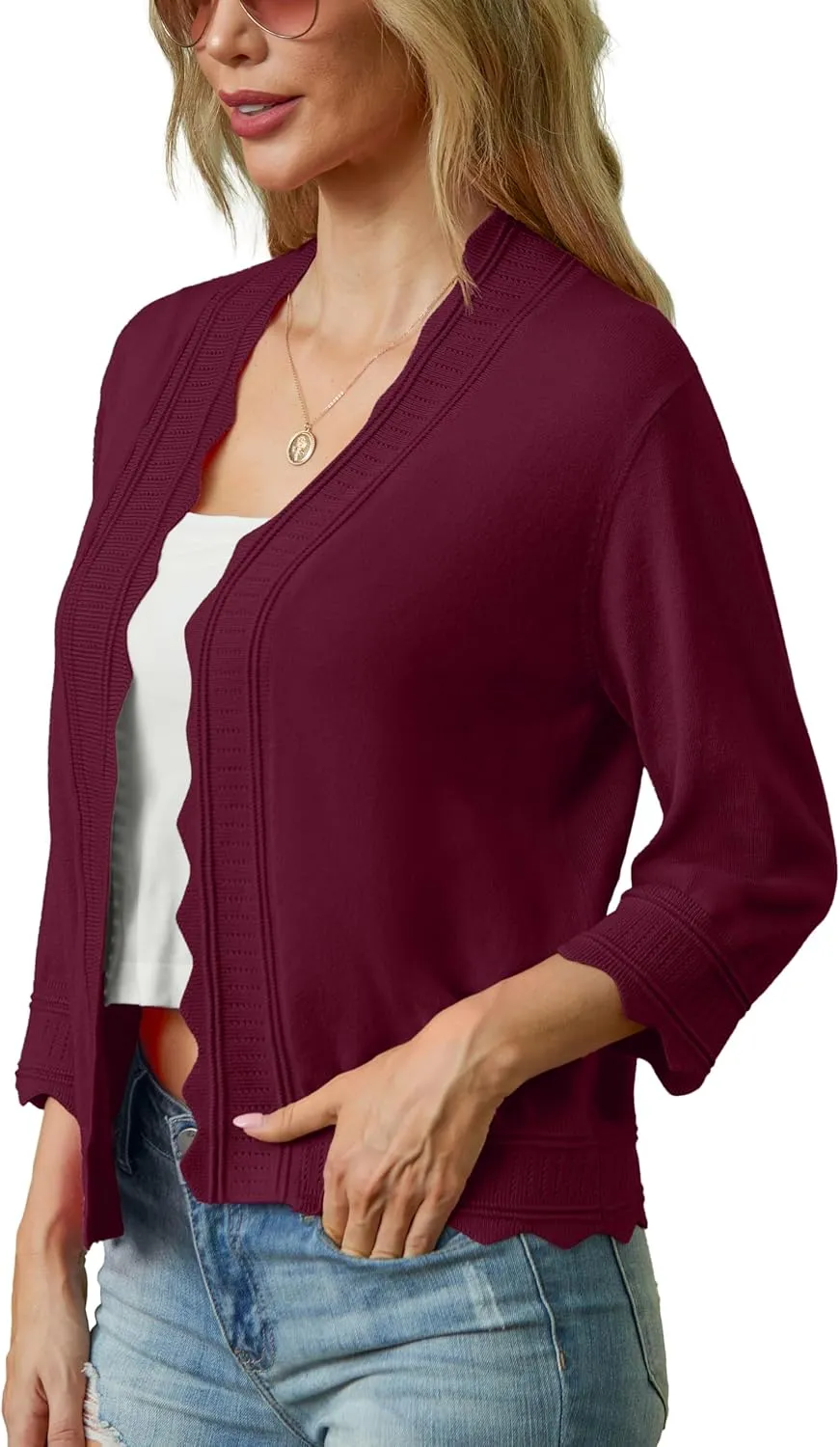 GRECERELLE Women's 2025 3/4 Sleeve Light Weight Summer Knit Loose Casual Cropped Cardigan Shrugs Sweater