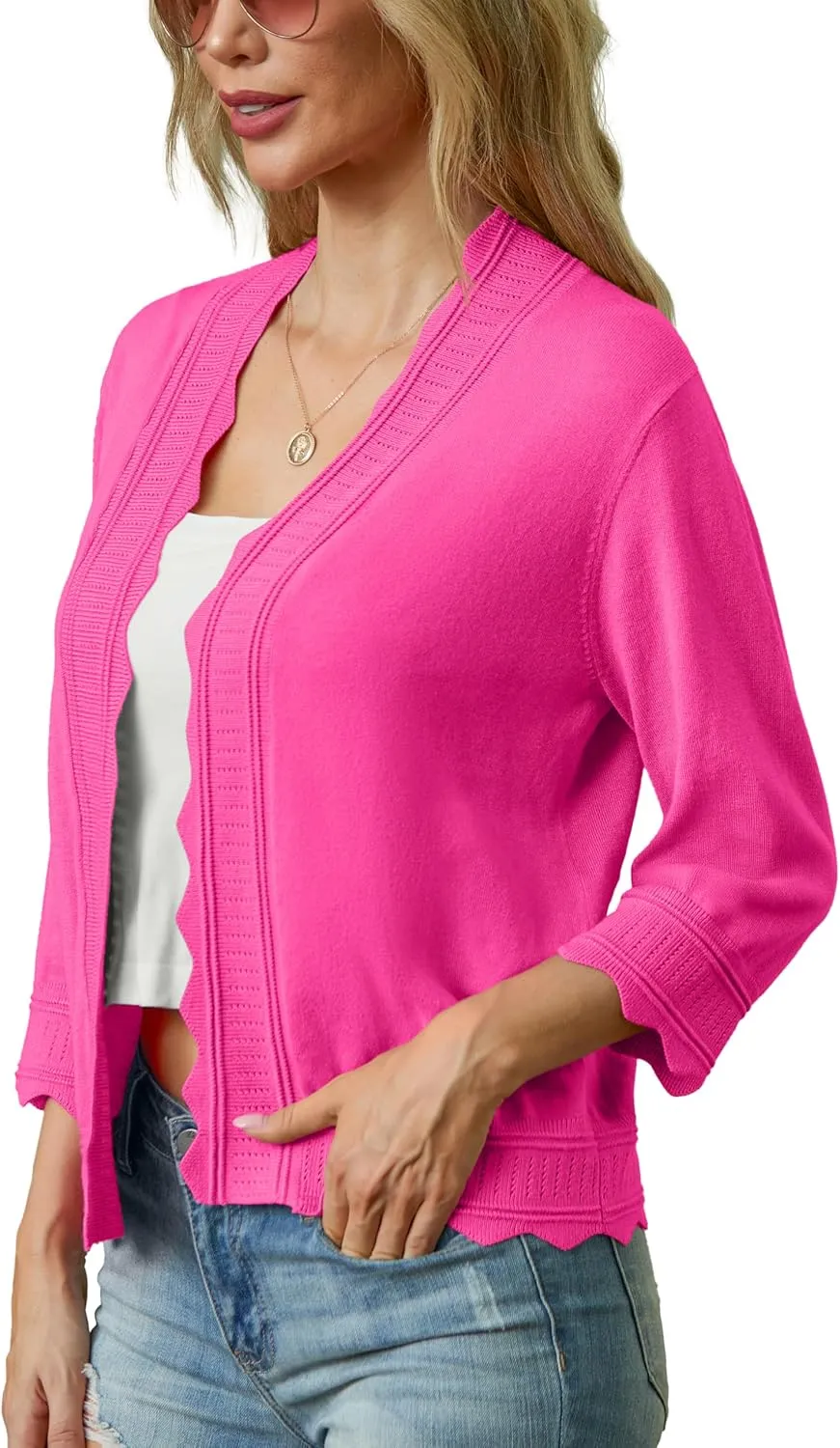 GRECERELLE Women's 2025 3/4 Sleeve Light Weight Summer Knit Loose Casual Cropped Cardigan Shrugs Sweater