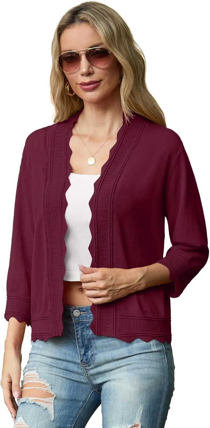 GRECERELLE Women's 2025 3/4 Sleeve Light Weight Summer Knit Loose Casual Cropped Cardigan Shrugs Sweater