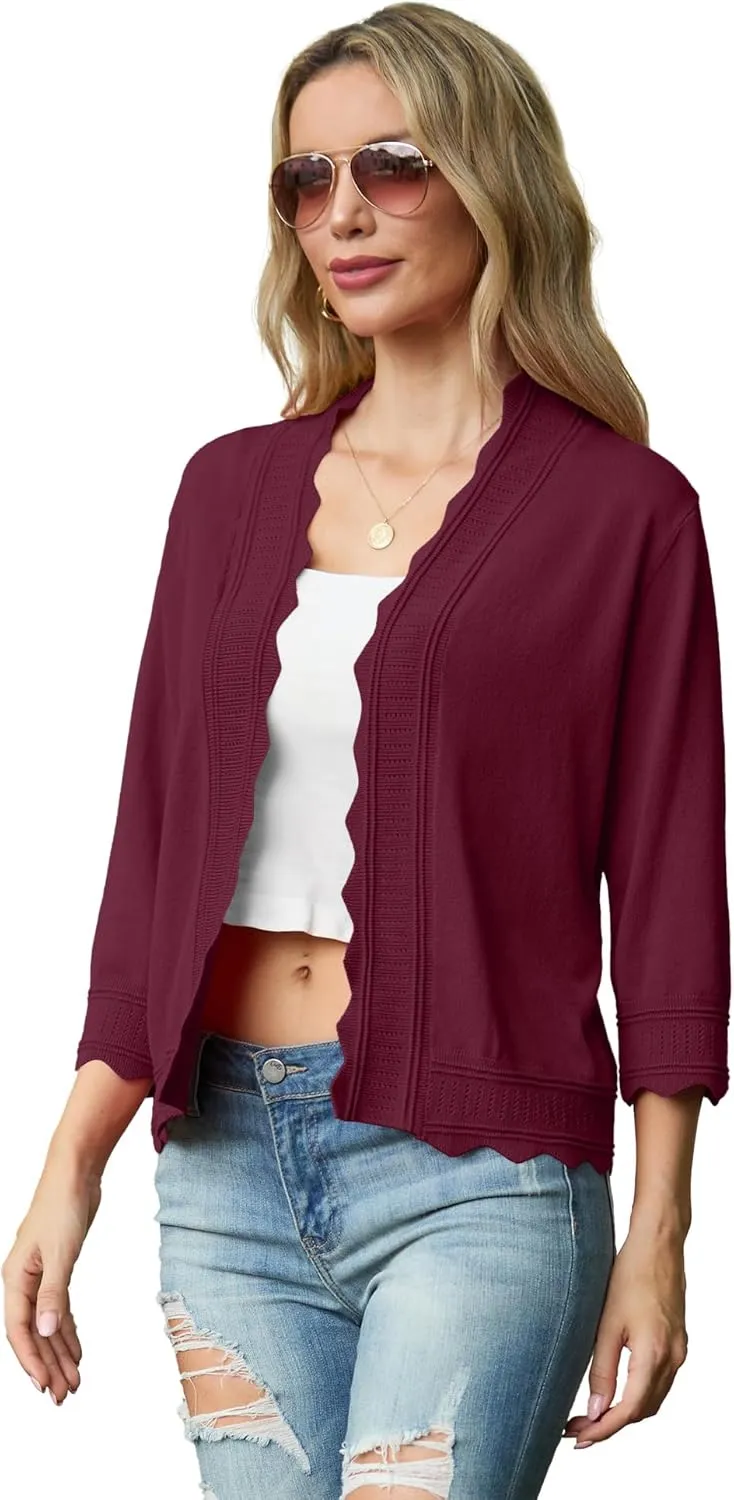 GRECERELLE Women's 2025 3/4 Sleeve Light Weight Summer Knit Loose Casual Cropped Cardigan Shrugs Sweater
