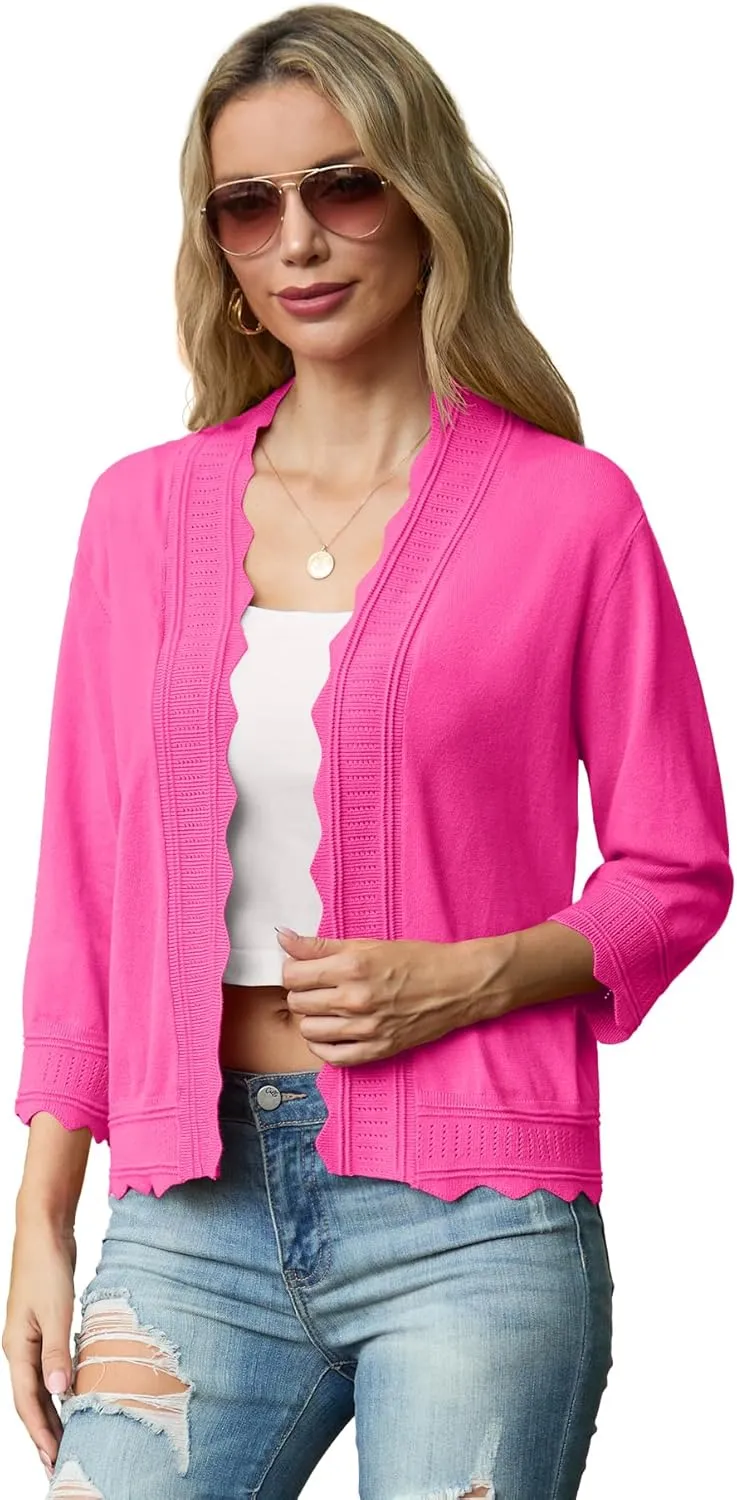 GRECERELLE Women's 2025 3/4 Sleeve Light Weight Summer Knit Loose Casual Cropped Cardigan Shrugs Sweater