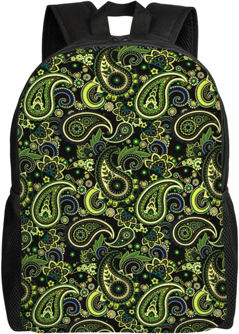 Green Paisley Minimalist Laptop Backpack  Waterproof Business Travel Bag, Breathable Design, Modern Work & Leisure