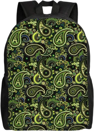 Green Paisley Minimalist Laptop Backpack  Waterproof Business Travel Bag, Breathable Design, Modern Work & Leisure