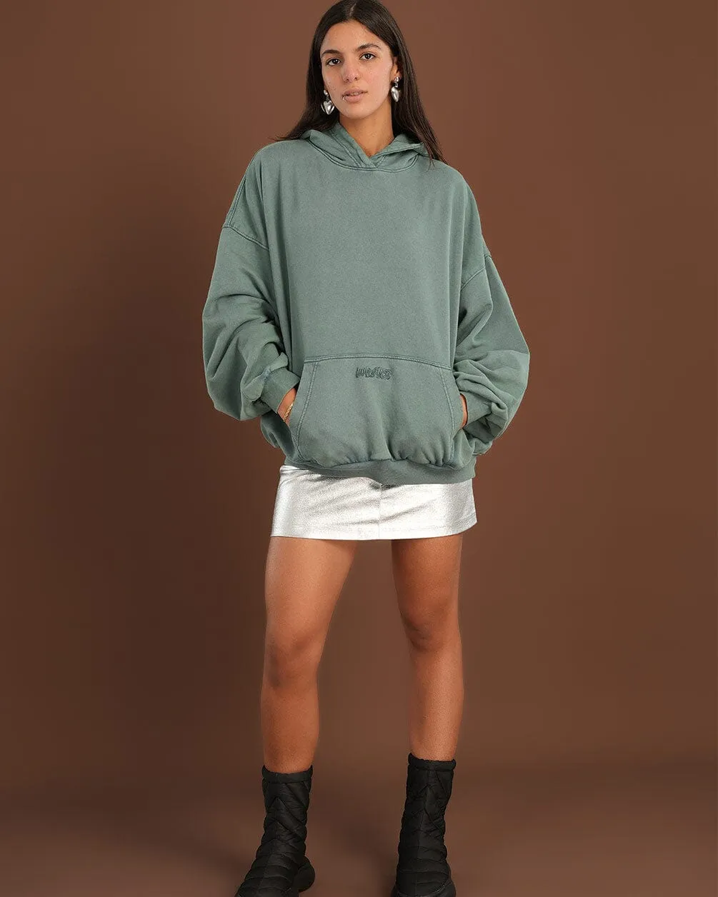 Green Washed Balloon Fit Hoodie