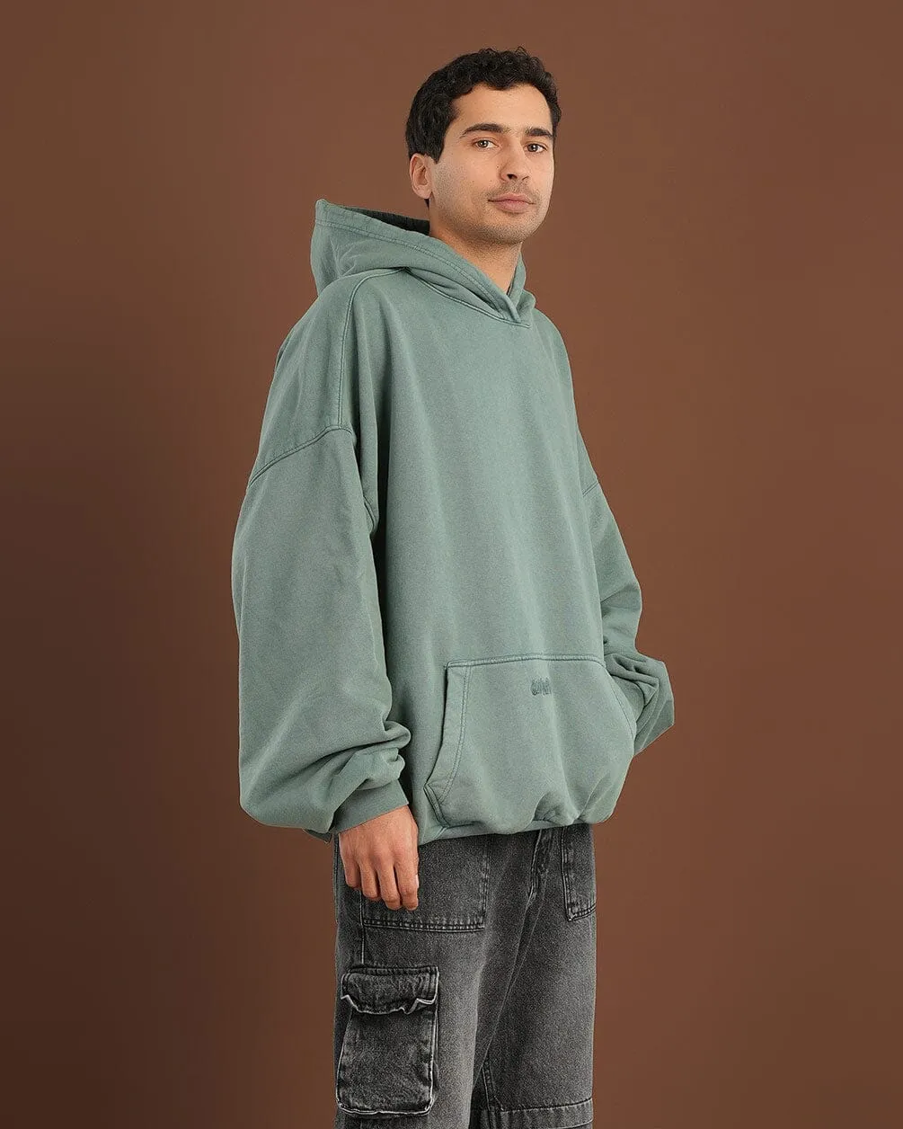 Green Washed Balloon Fit Hoodie