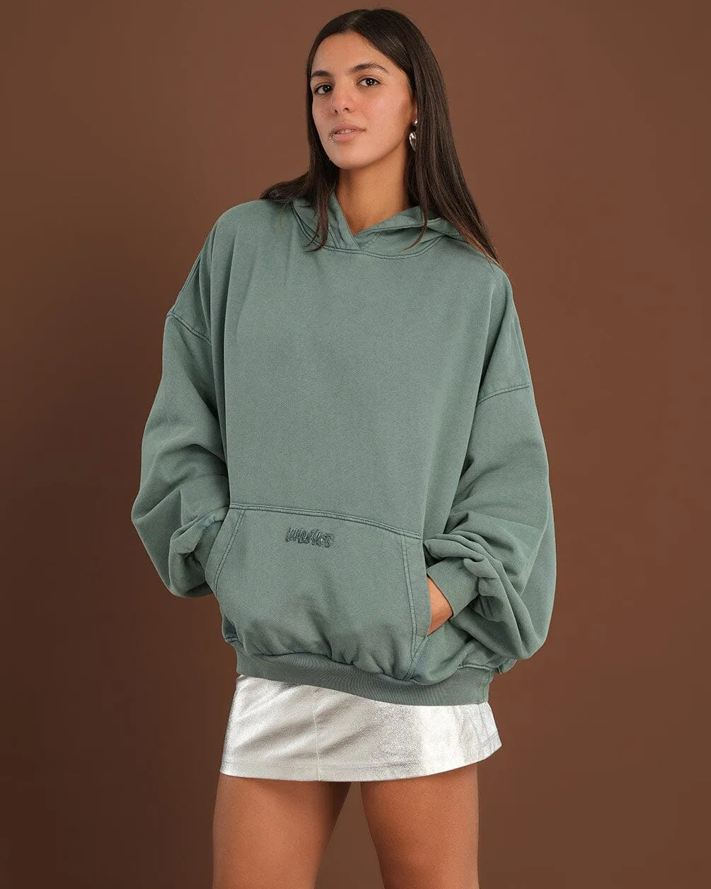 Green Washed Balloon Fit Hoodie