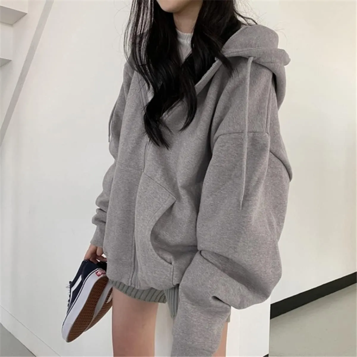 Grunge Jacket Women Fairy Zip Up Fleece Hoodie Y2k Vintage Oversized Long Sleeve Goth Sweatshirt Harajuku Streetwear