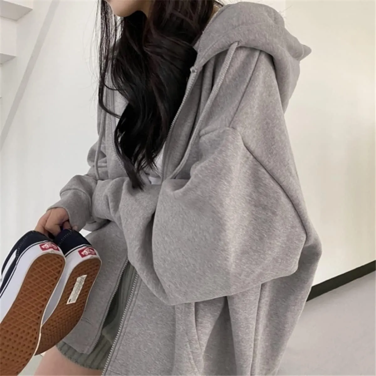 Grunge Jacket Women Fairy Zip Up Fleece Hoodie Y2k Vintage Oversized Long Sleeve Goth Sweatshirt Harajuku Streetwear