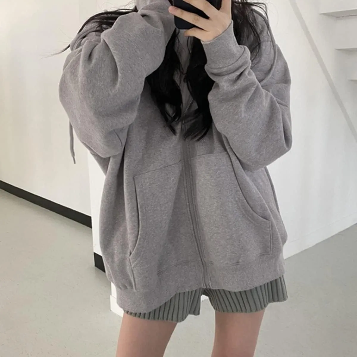 Grunge Jacket Women Fairy Zip Up Fleece Hoodie Y2k Vintage Oversized Long Sleeve Goth Sweatshirt Harajuku Streetwear