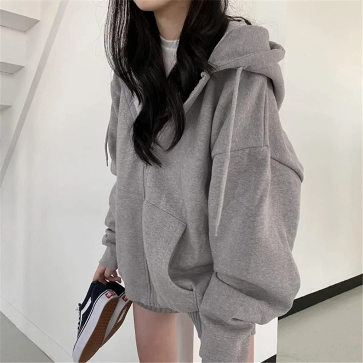 Grunge Jacket Women Fairy Zip Up Fleece Hoodie Y2k Vintage Oversized Long Sleeve Goth Sweatshirt Harajuku Streetwear