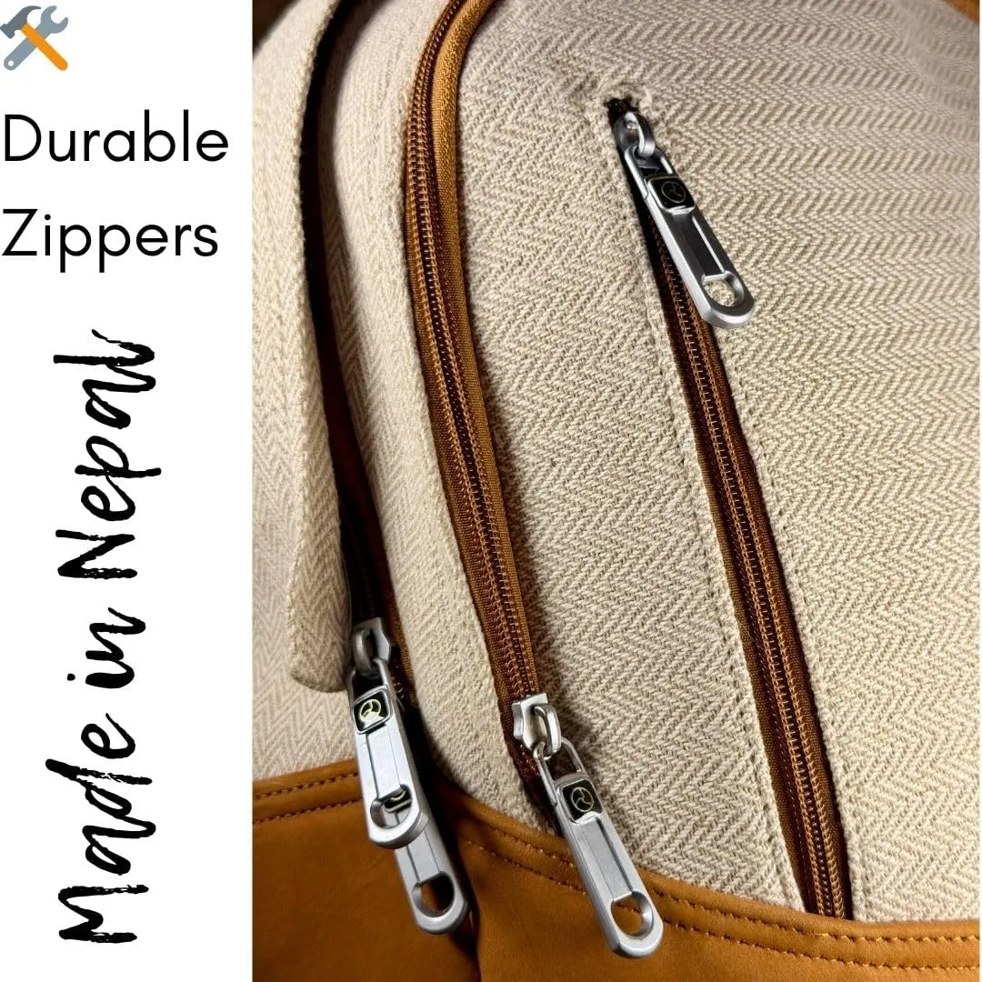 Handmade Canvas Backpack for Women & Men  Travel, Hiking, Boho Daypack with Leather Accents-Tan Minimalist