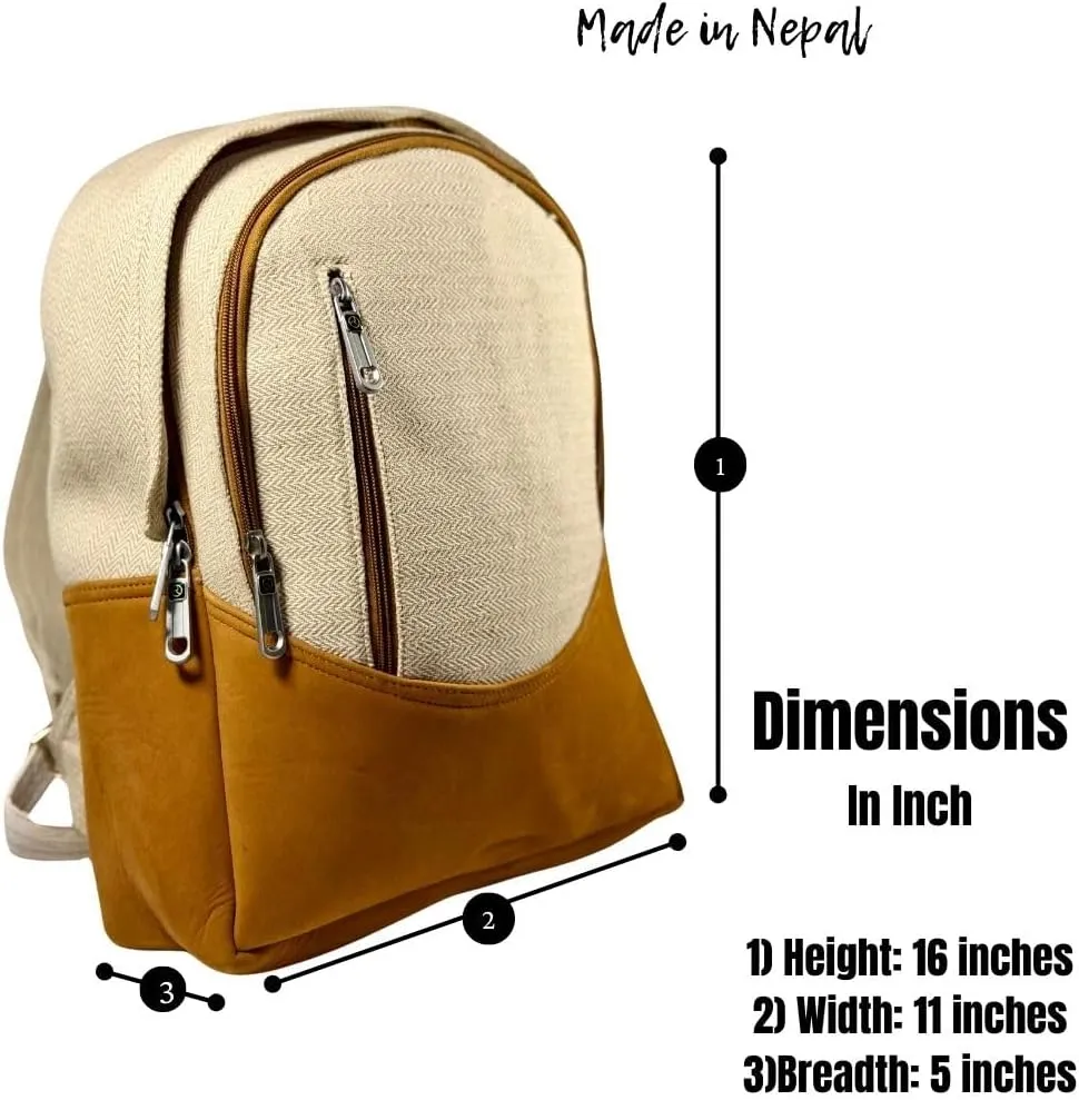 Handmade Canvas Backpack for Women & Men  Travel, Hiking, Boho Daypack with Leather Accents-Tan Minimalist