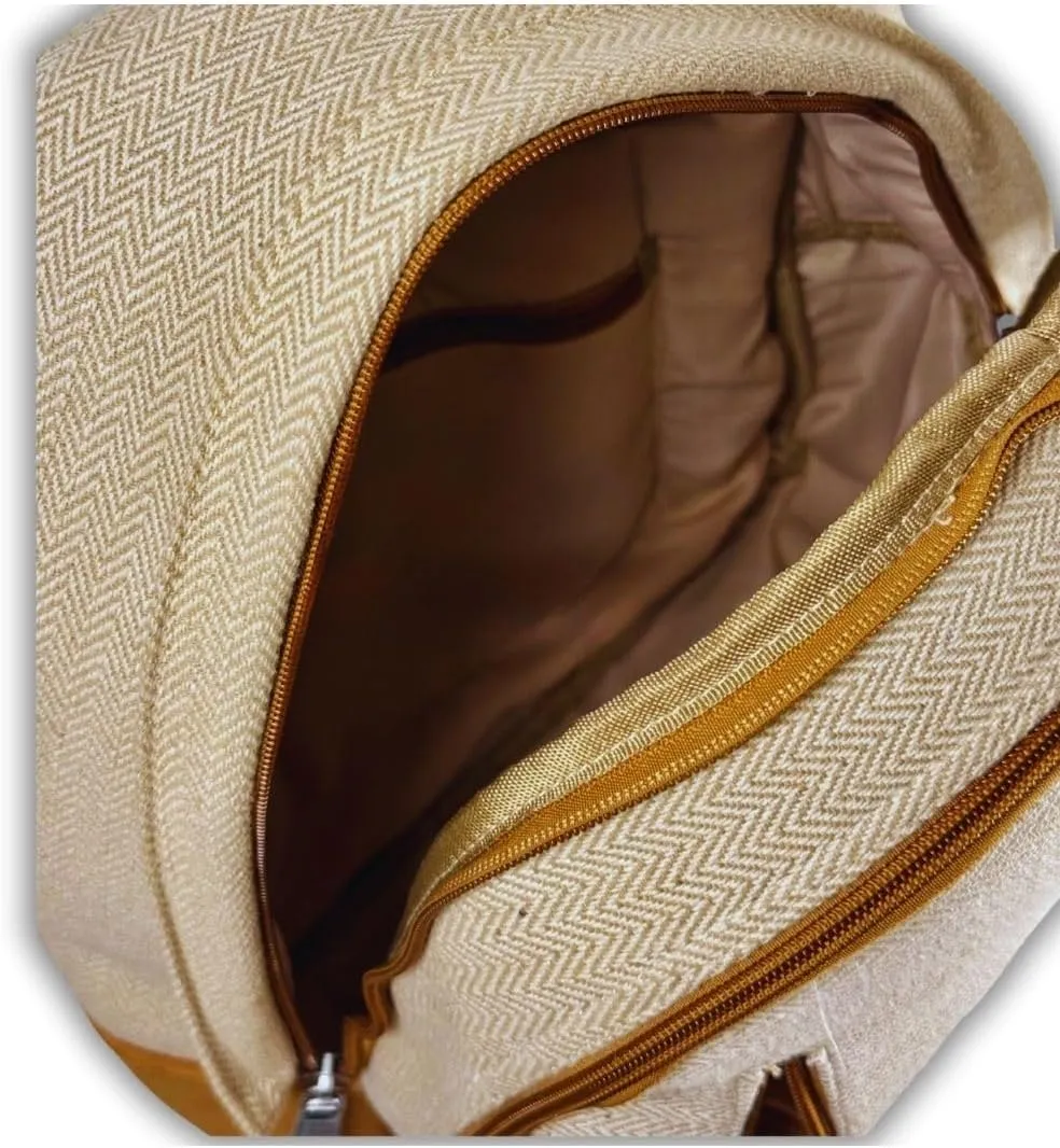 Handmade Canvas Backpack for Women & Men  Travel, Hiking, Boho Daypack with Leather Accents-Tan Minimalist