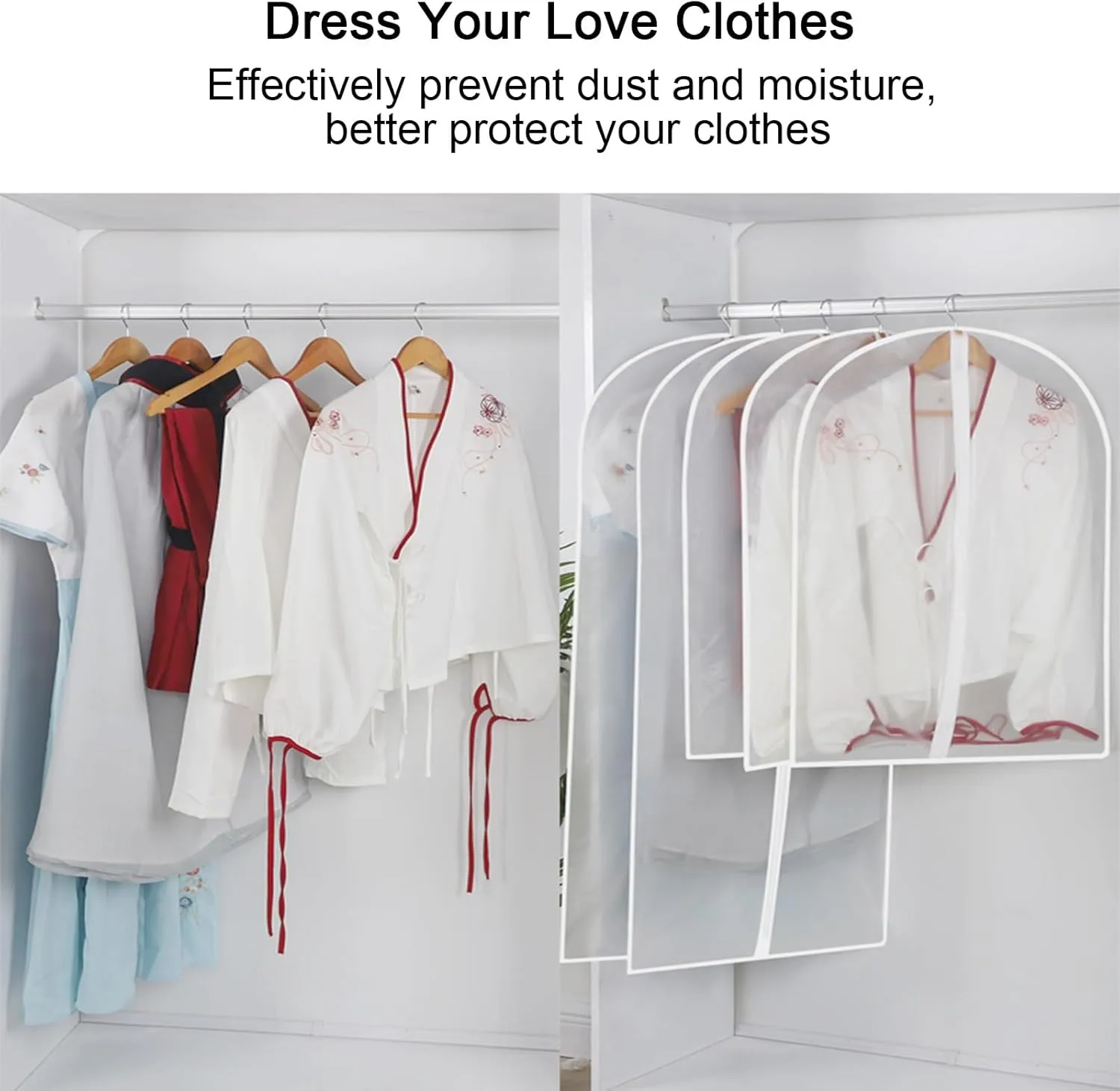 Hanging Garment Bag, Suit Bag for Hanging Clothes, PEVA Material, Suitable for Coats, Jackets, Sweaters, Shirts(60x80cm x31in)