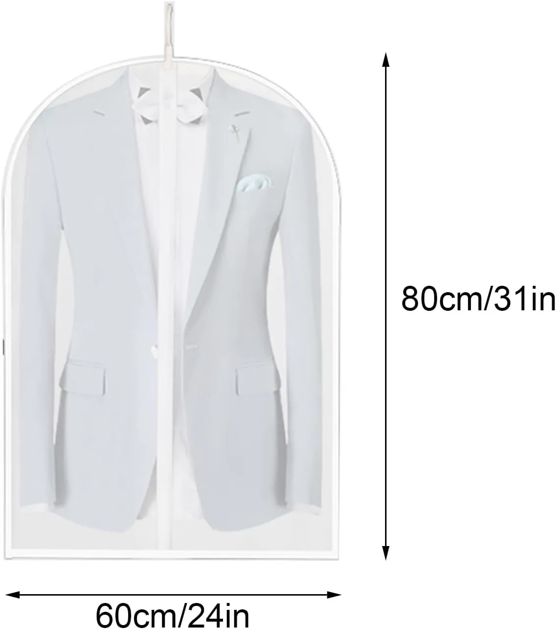 Hanging Garment Bag, Suit Bag for Hanging Clothes, PEVA Material, Suitable for Coats, Jackets, Sweaters, Shirts(60x80cm x31in)