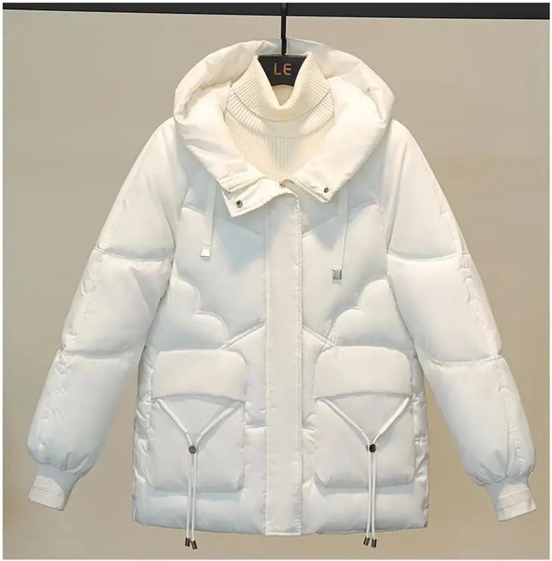 Hooded Cotton-Padded Coat Womens Winter Parkas Jacket Zipper Down Cotton Warm Jackets
