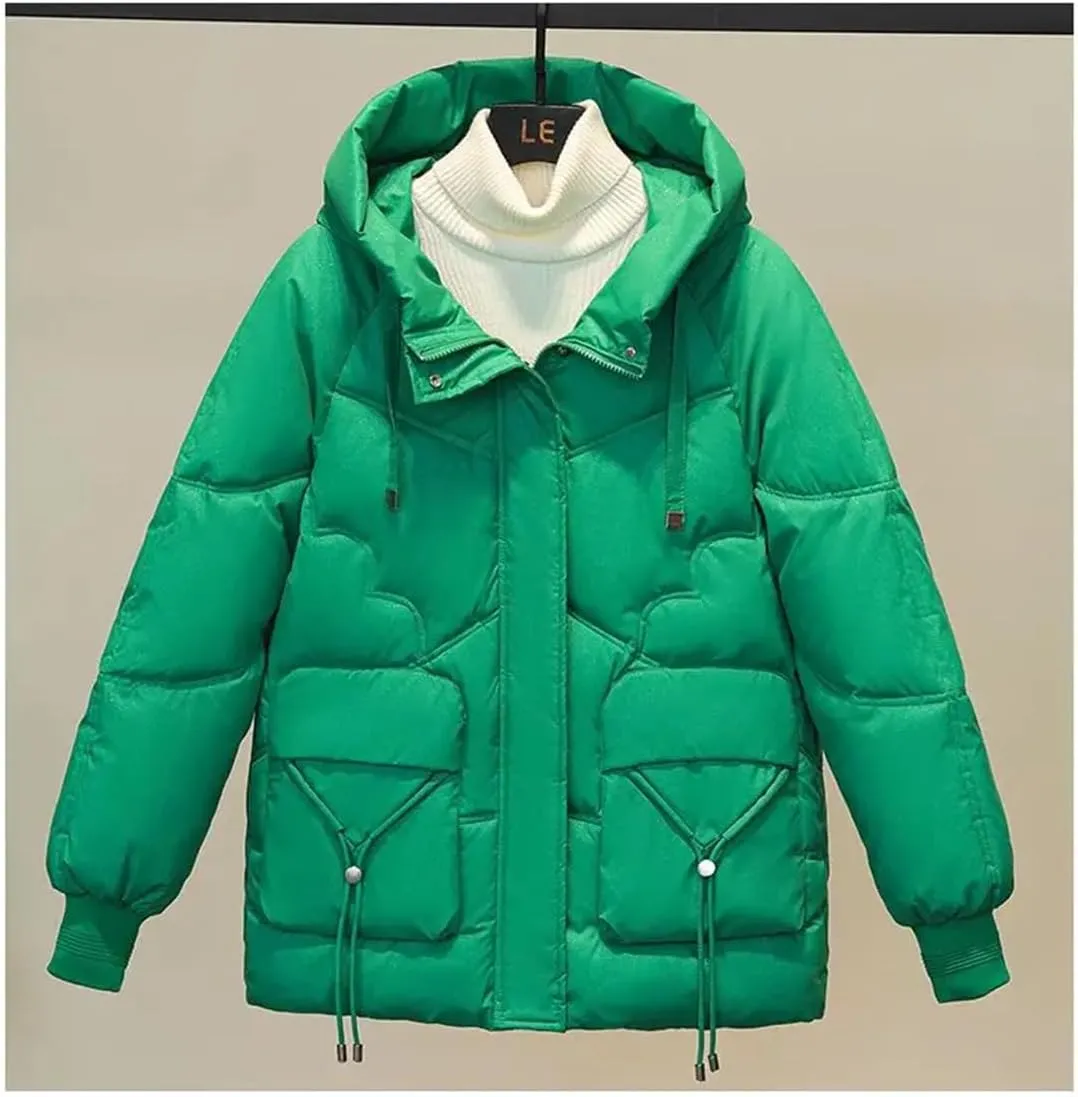 Hooded Cotton-Padded Coat Womens Winter Parkas Jacket Zipper Down Cotton Warm Jackets