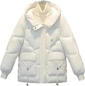 Hooded Cotton-Padded Coat Womens Winter Parkas Jacket Zipper Down Cotton Warm Jackets