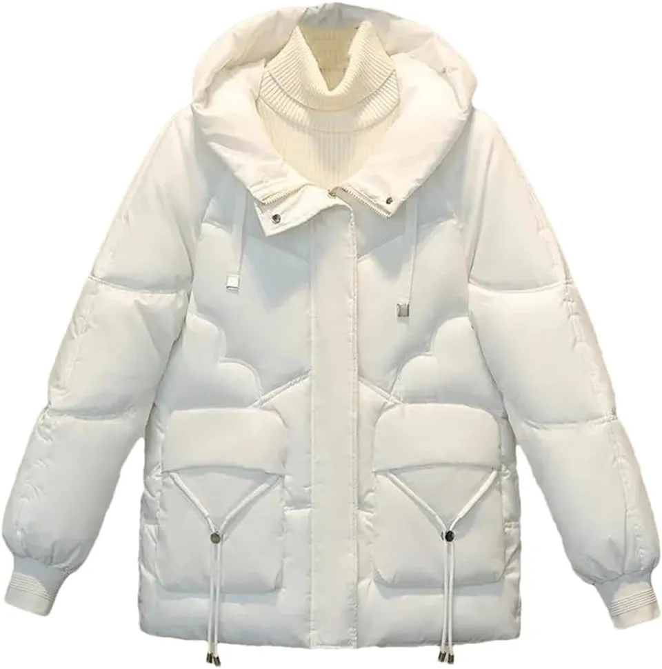 Hooded Cotton-Padded Coat Womens Winter Parkas Jacket Zipper Down Cotton Warm Jackets