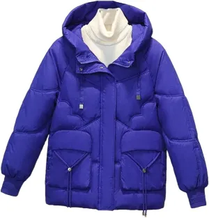 Hooded Cotton-Padded Coat Womens Winter Parkas Jacket Zipper Down Cotton Warm Jackets