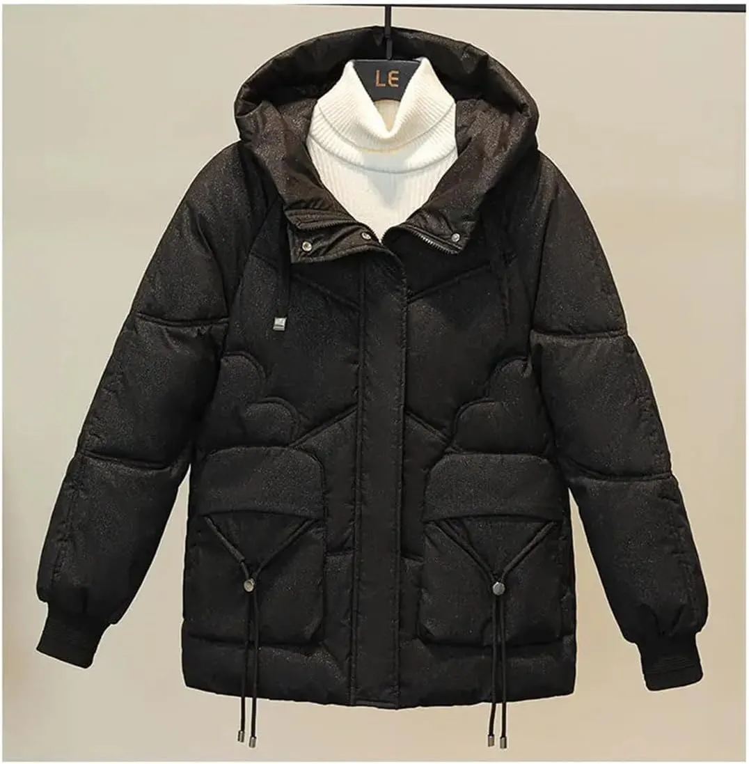 Hooded Cotton-Padded Coat Womens Winter Parkas Jacket Zipper Down Cotton Warm Jackets