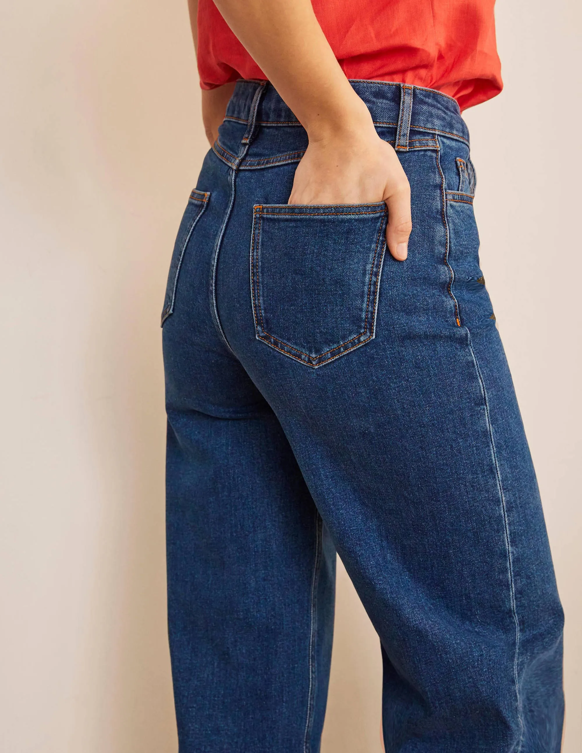 Horn Button Wide Leg Jeans-Mid Vintage Denim