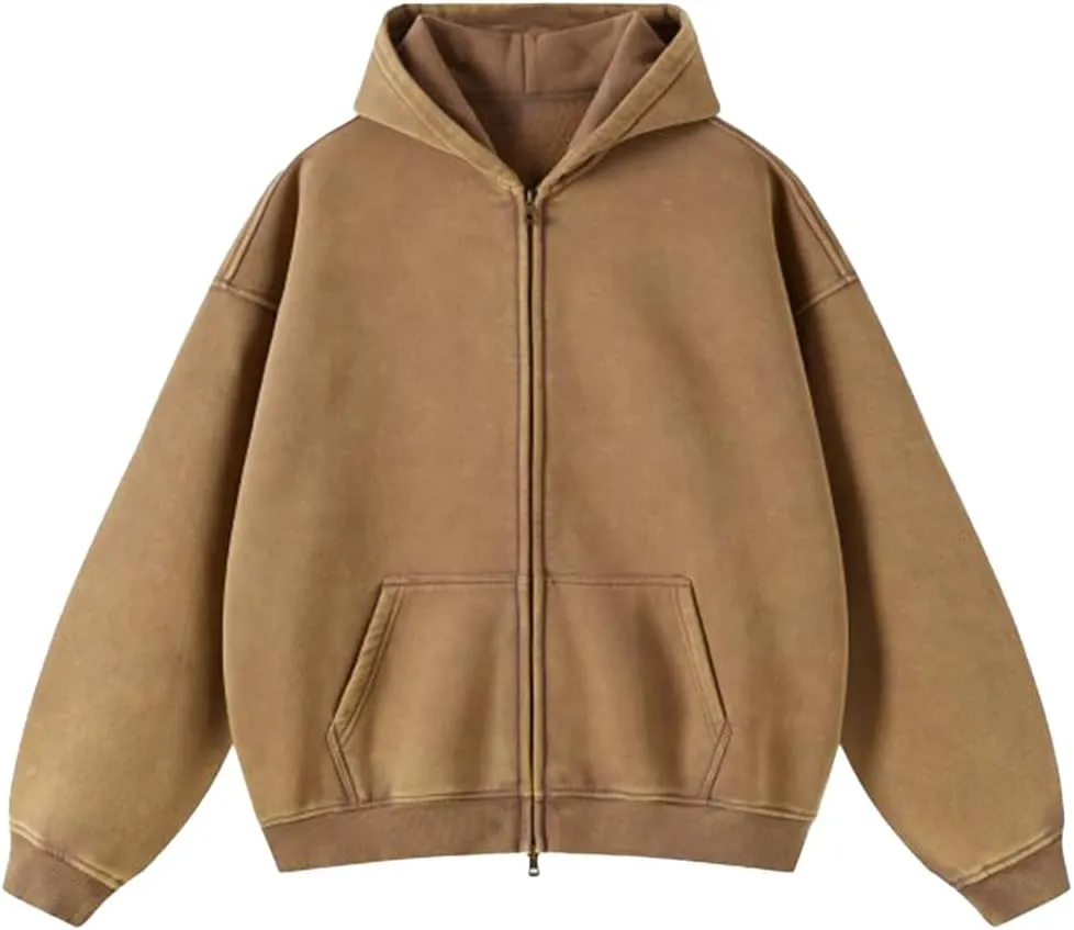 HOTIAN Womens Zip Up Hoodies Vintage Sweatshirt Oversized Fall Outfits Sweaters Casual Fashion Jackets with Pocket