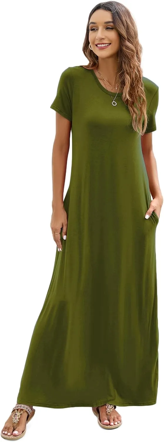 Hount Women's Summer Short Sleeve Maxi Dresses Casual 2025 Loose Beach Sundresses Tshirt Dresses with Pockets