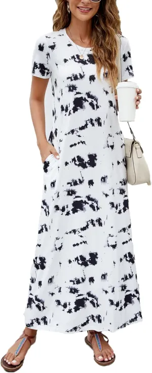Hount Women's Summer Short Sleeve Maxi Dresses Casual 2025 Loose Beach Sundresses Tshirt Dresses with Pockets
