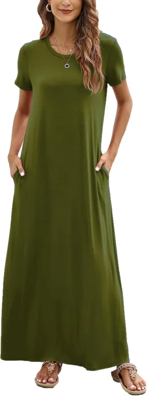 Hount Women's Summer Short Sleeve Maxi Dresses Casual 2025 Loose Beach Sundresses Tshirt Dresses with Pockets