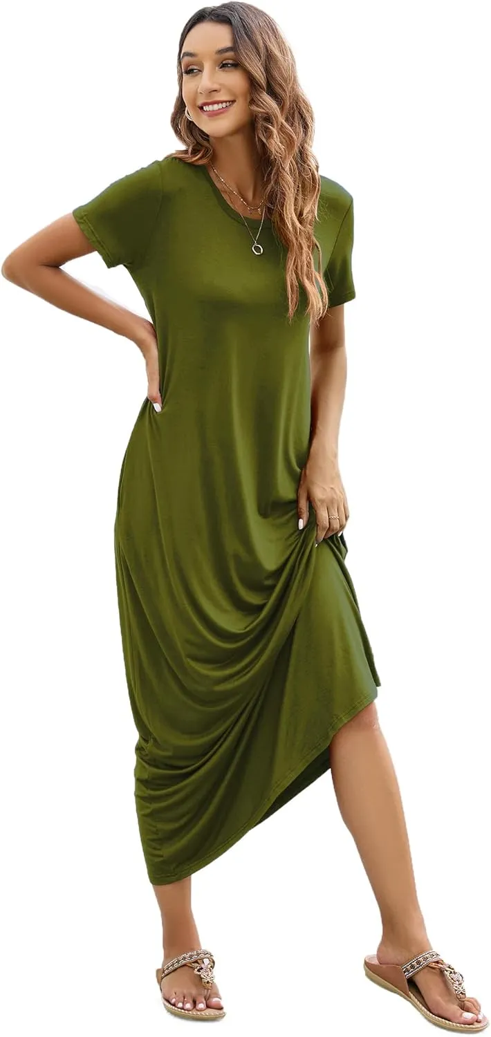 Hount Women's Summer Short Sleeve Maxi Dresses Casual 2025 Loose Beach Sundresses Tshirt Dresses with Pockets