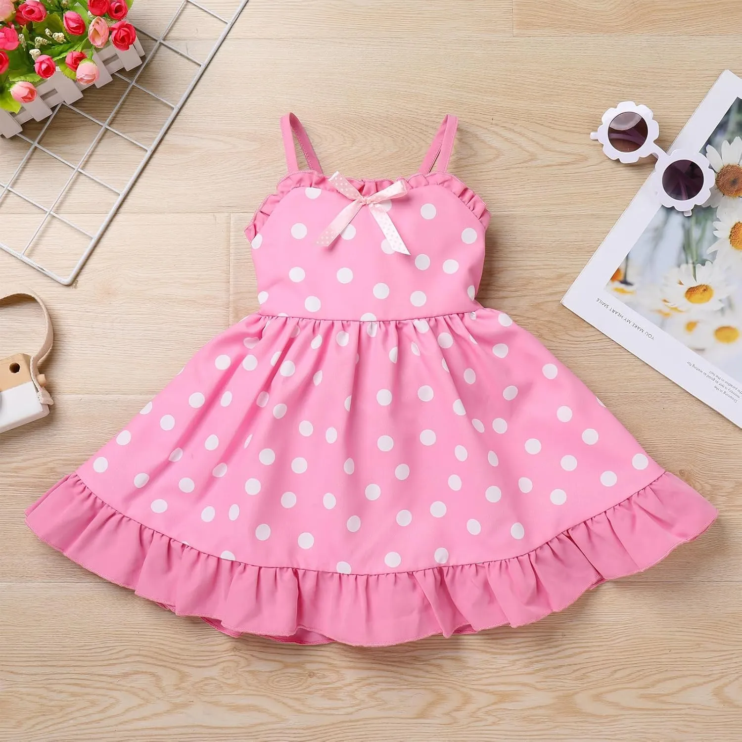 IBTOM CASTLE Toddler Baby Girl Tutu Dress Princess Backless Polka Dot Ruffle Dress First Birthday Party Cake Smash Outfit