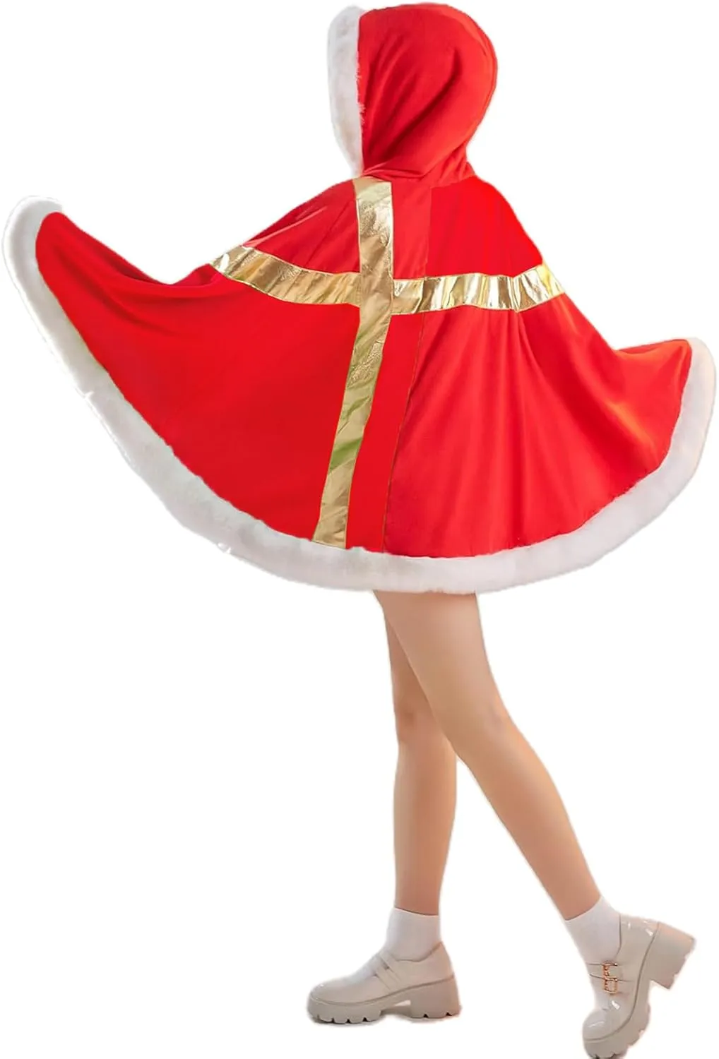 IMISSILLEB Christmas Costumes for Women Adult Plus Size Present Poncho Cloak Cape with Fur Trim Funny Gift Box Hooded Jacket