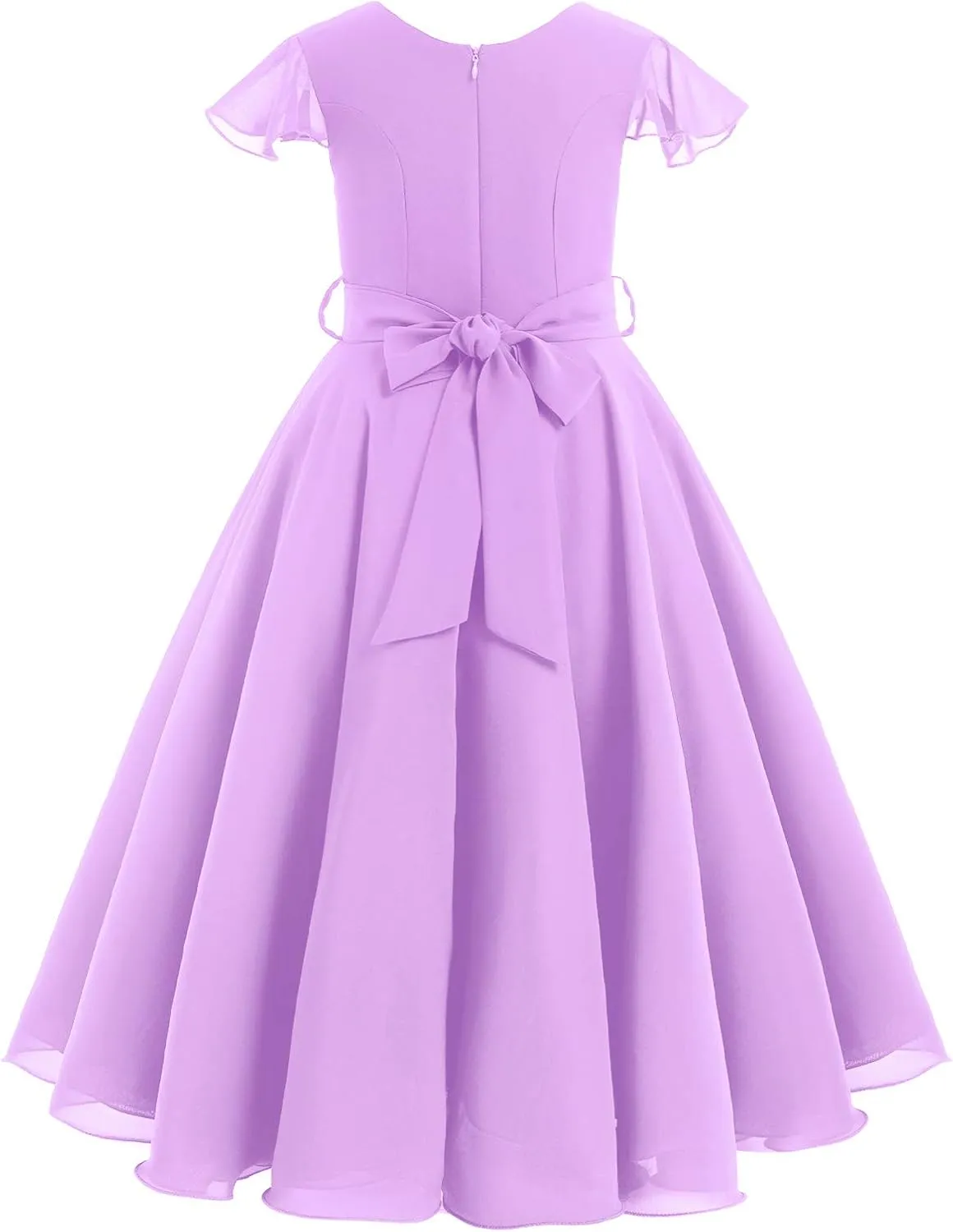 IWEMEK Chiffon Flower Girl Dresses Cap Sleeves Long Dress Wedding Pageant Bridesmaid Ball Gowns Floor Length Dress with Belt