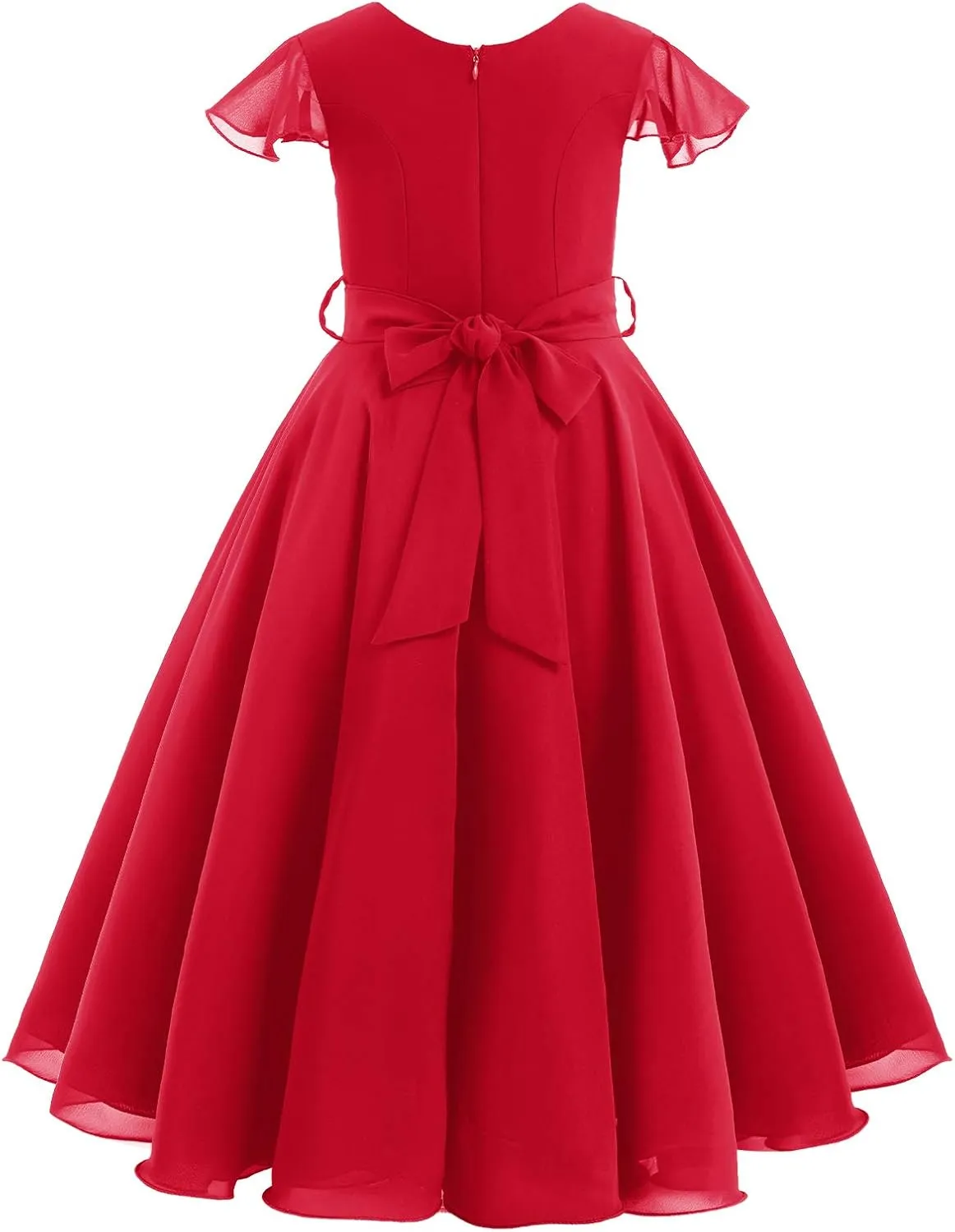 IWEMEK Chiffon Flower Girl Dresses Cap Sleeves Long Dress Wedding Pageant Bridesmaid Ball Gowns Floor Length Dress with Belt