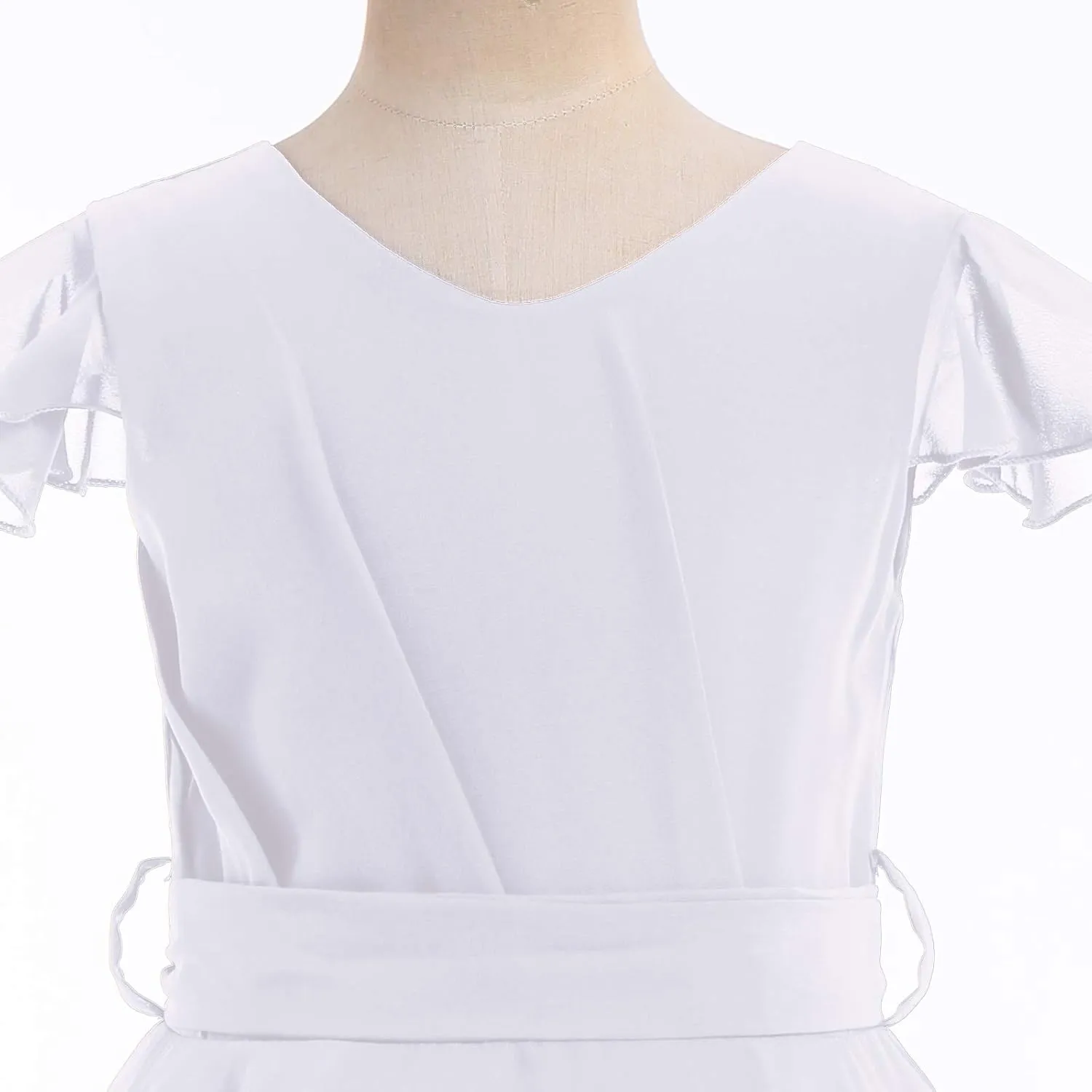 IWEMEK Chiffon Flower Girl Dresses Cap Sleeves Long Dress Wedding Pageant Bridesmaid Ball Gowns Floor Length Dress with Belt
