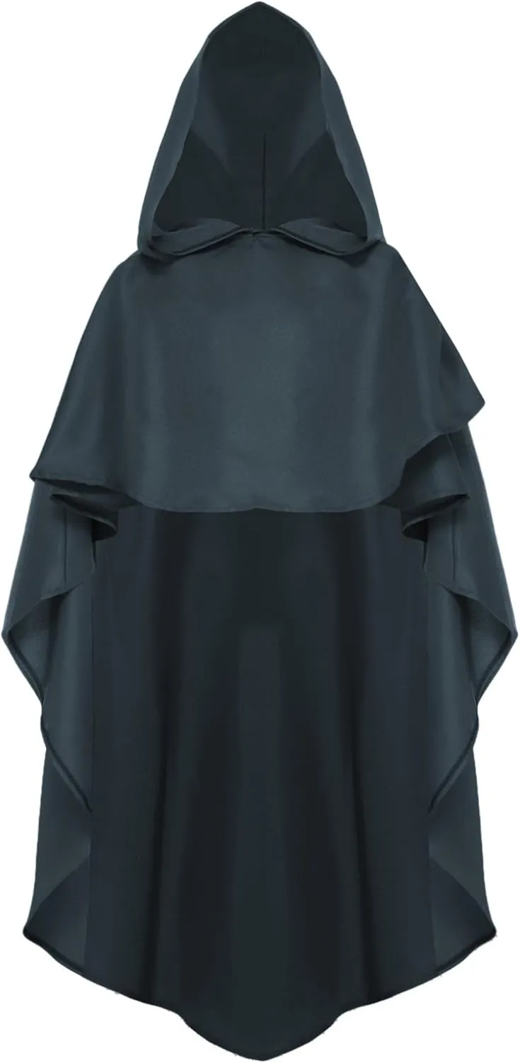 JEATHA Medieval Renaissance Hooded Cloak High-Low Robe Ponchos Capes for Kids Halloween Fancy Dress Up