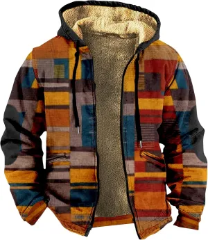 JJHAEVDY Mens Jacket Printed Full Zip Jacket Long Sleeve Fleece Lined Sweatshirt Loose Sports Hoodies Warm Hoodie with Pocket