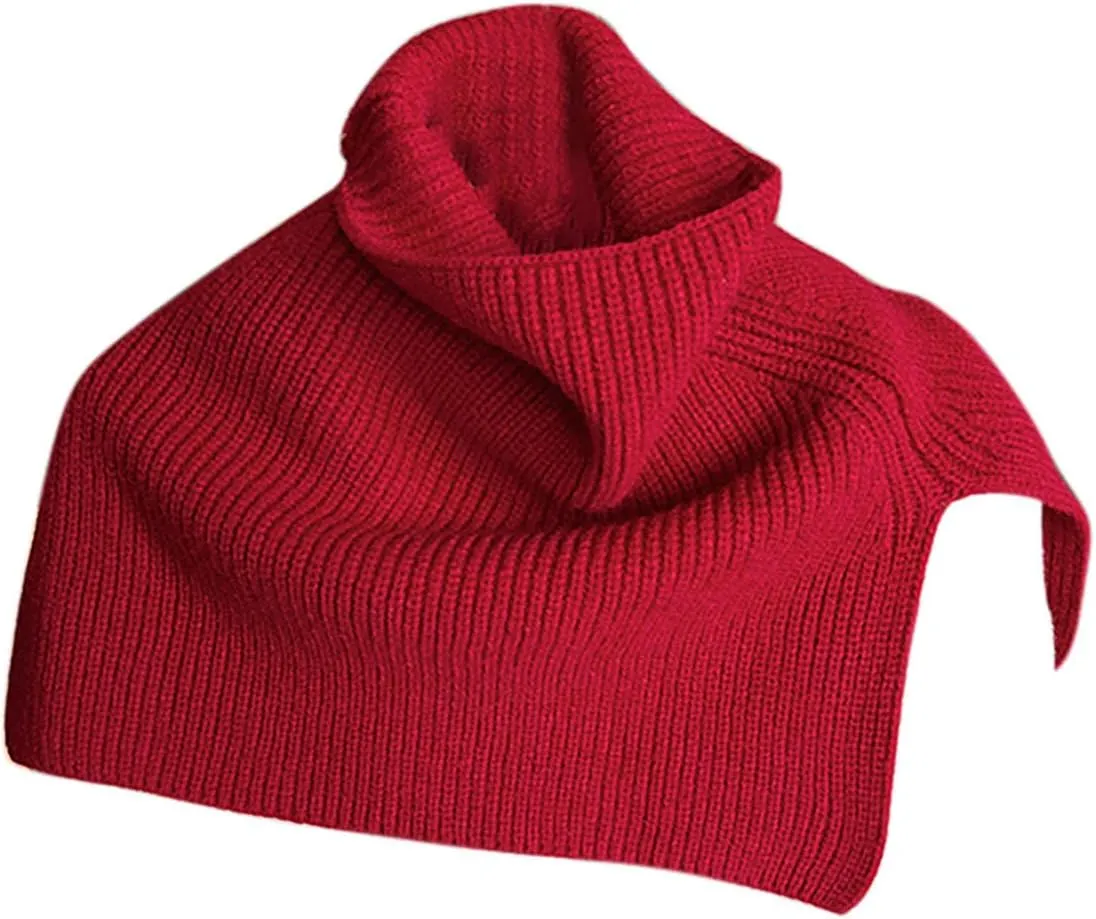 JOAU Women's Turtleneck Poncho Cloak Short Style Asymmetric Knitted Solid Color Slit Wrap Shawl Scarf for Holiday Travel