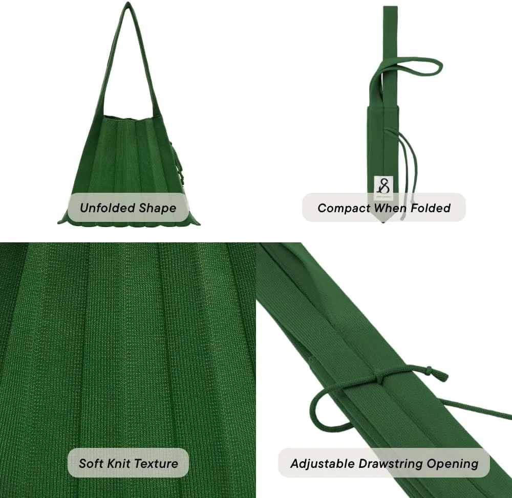 JOSEPH & STACEY Lucky Pleats Knit BagSolid S | Sustainable Foldable Women's Tote Bag | Lightweight Minimalist Everyday Bag