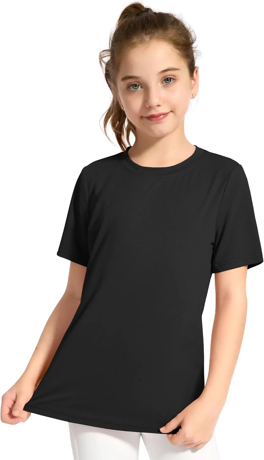 KEREDA Girls Athletic Shirts Quick Dry Short Sleeve Crew Neck T Shirts, Summer UPF 50  Tee Tops for Teen Girls 3 Pack