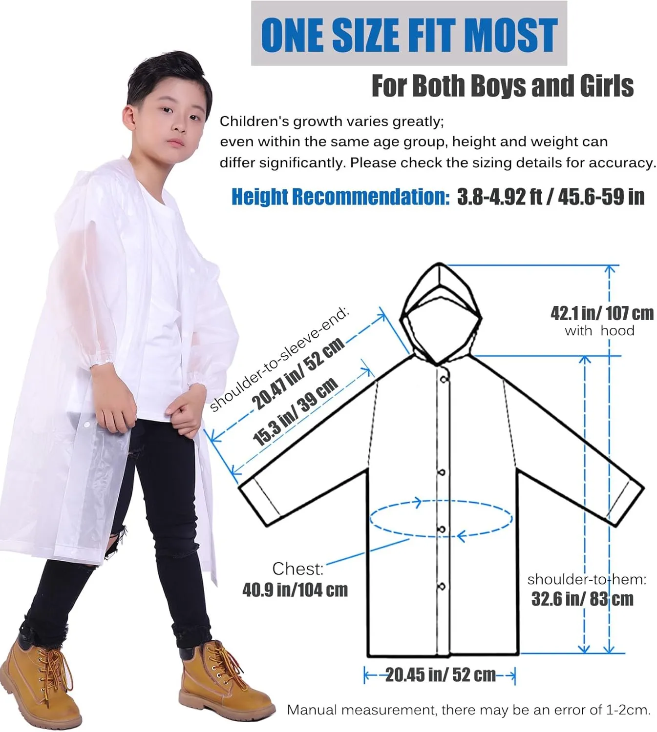 Kids Rain Jacket, 2 Pack Rain Ponchos for Kids - Reusable Raincoats for Boys and Girls Waterproof Outdoor Rain Gear