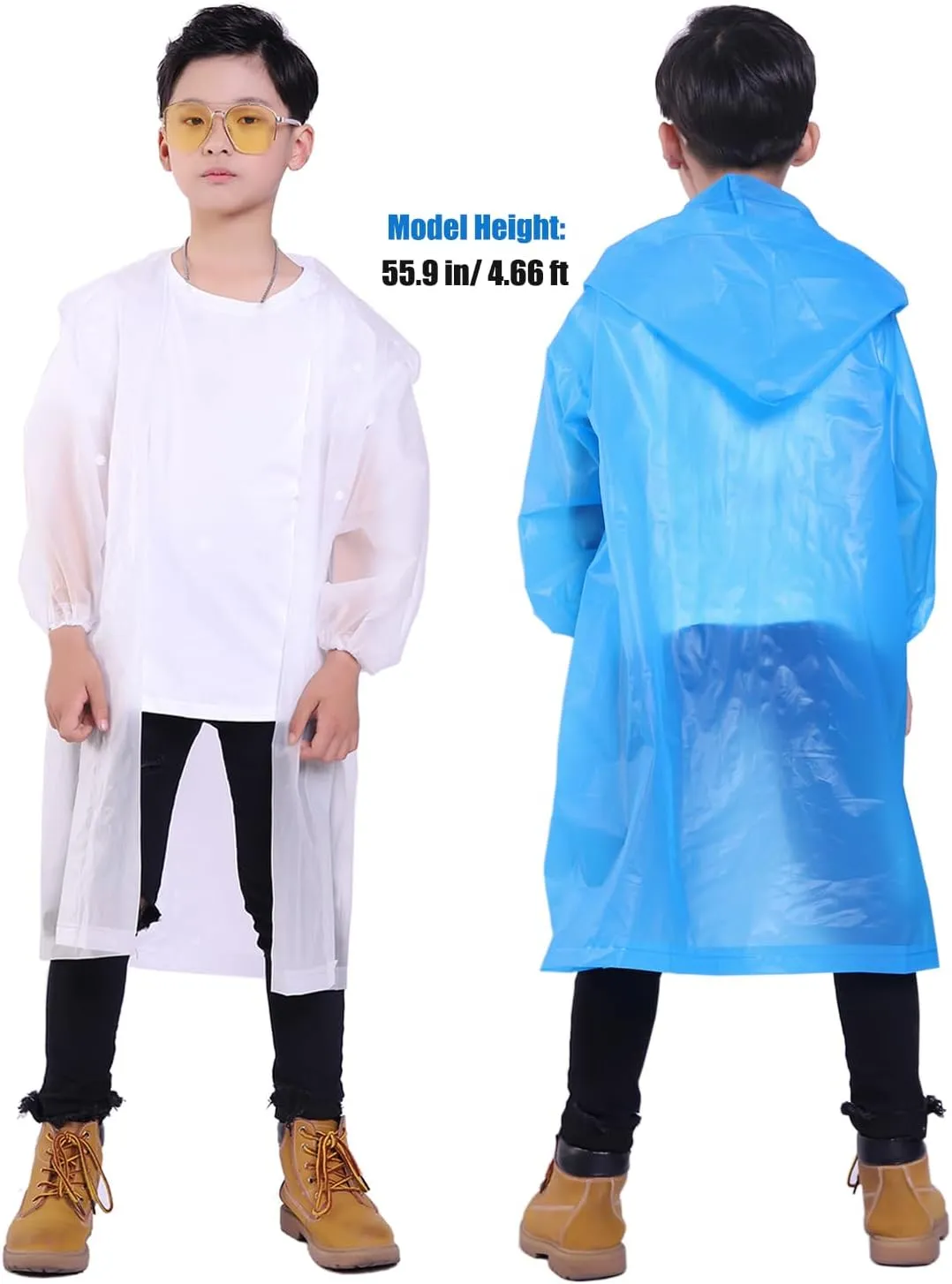 Kids Rain Jacket, 2 Pack Rain Ponchos for Kids - Reusable Raincoats for Boys and Girls Waterproof Outdoor Rain Gear