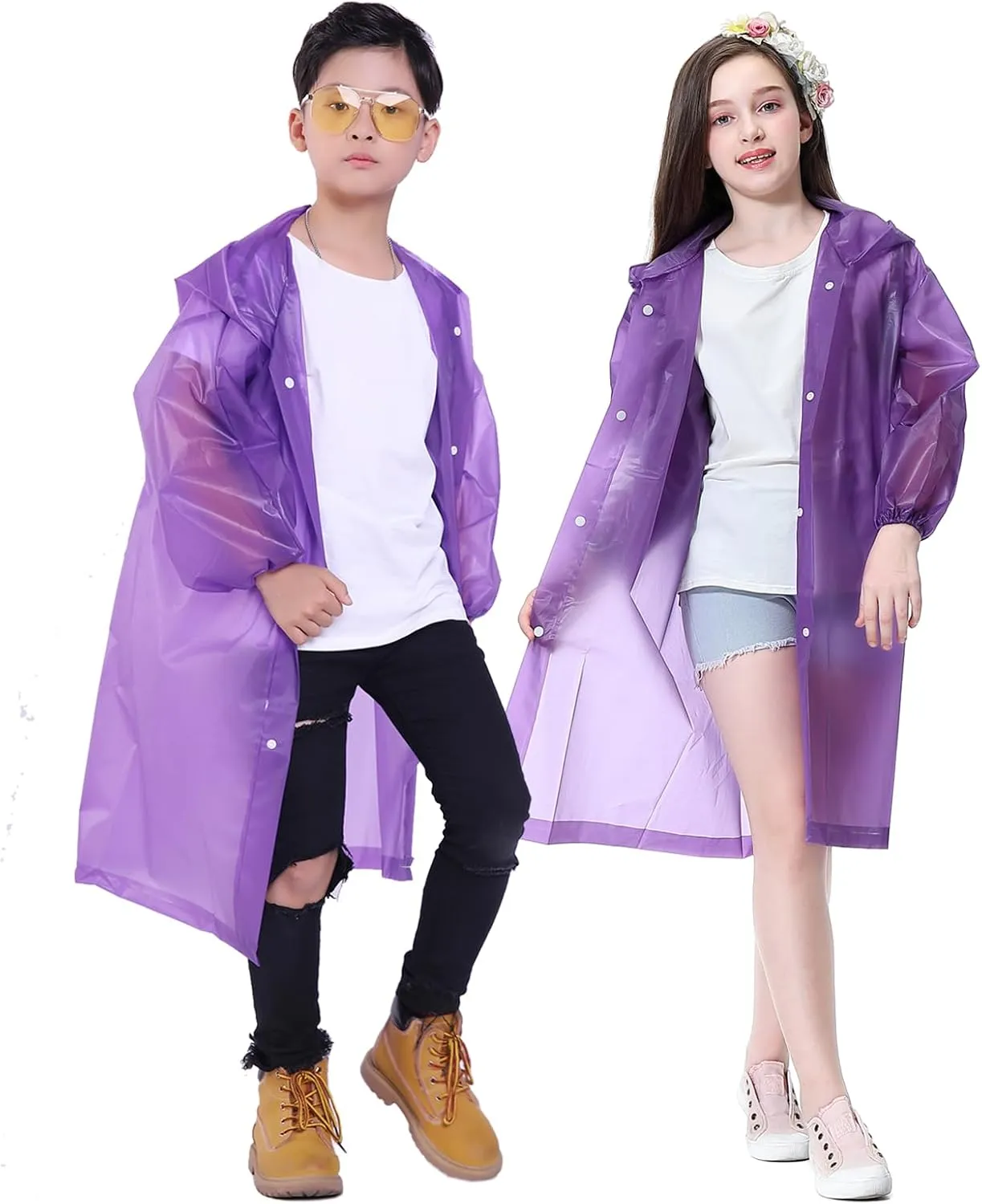 Kids Rain Jacket, 2 Pack Rain Ponchos for Kids - Reusable Raincoats for Boys and Girls Waterproof Outdoor Rain Gear