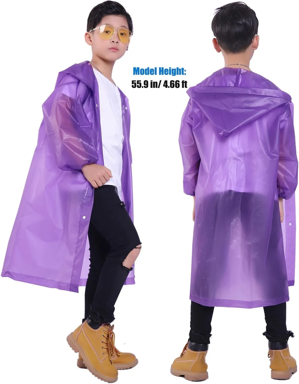Kids Rain Jacket, 2 Pack Rain Ponchos for Kids - Reusable Raincoats for Boys and Girls Waterproof Outdoor Rain Gear