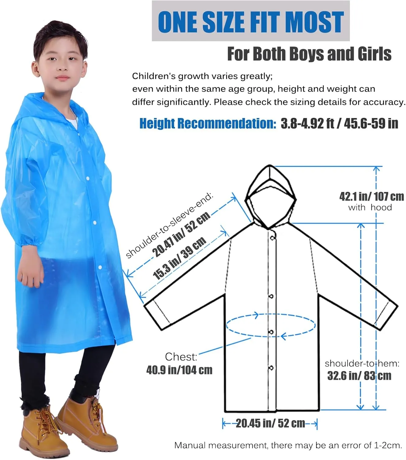 Kids Rain Jacket, 2 Pack Rain Ponchos for Kids - Reusable Raincoats for Boys and Girls Waterproof Outdoor Rain Gear
