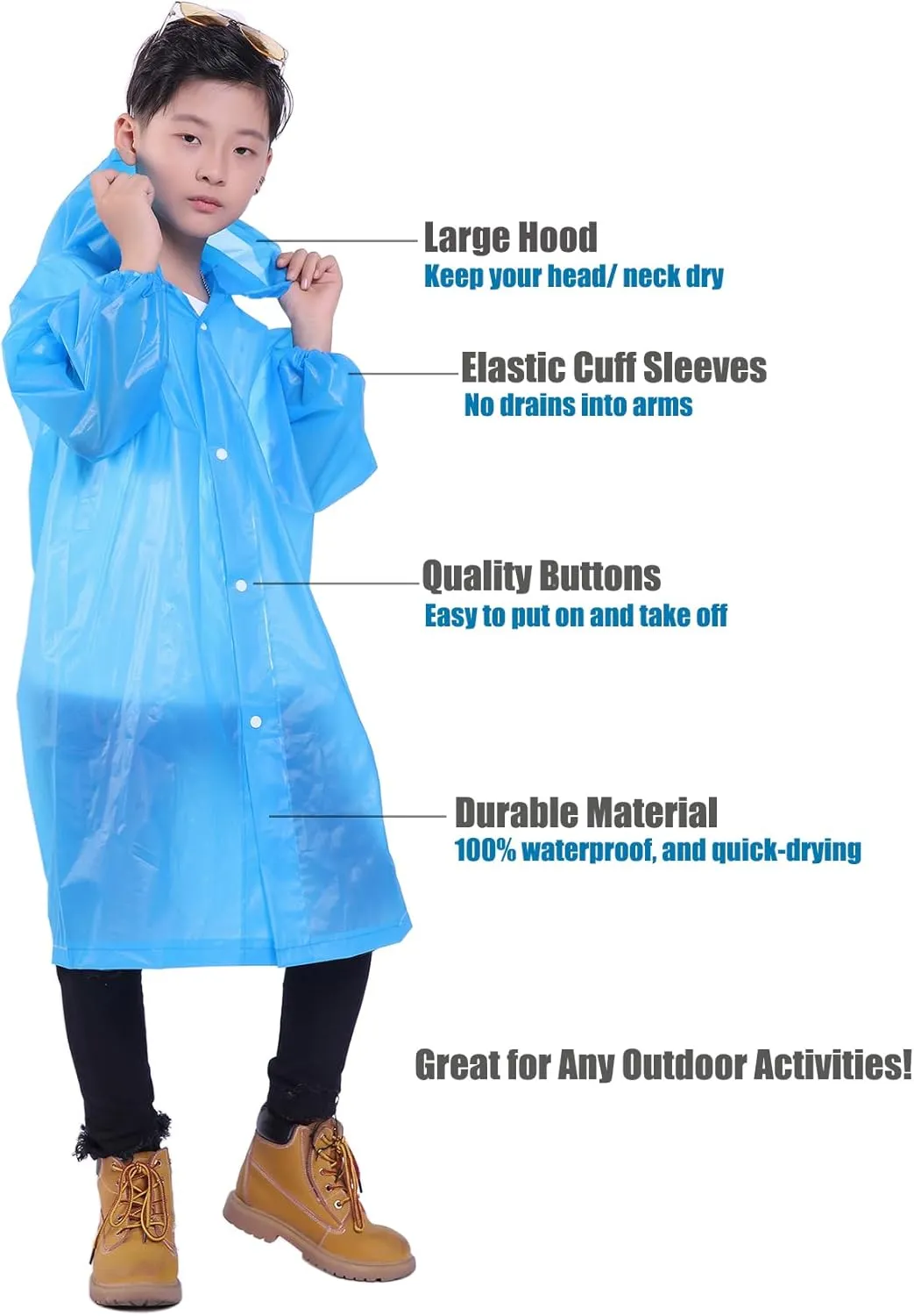 Kids Rain Jacket, 2 Pack Rain Ponchos for Kids - Reusable Raincoats for Boys and Girls Waterproof Outdoor Rain Gear
