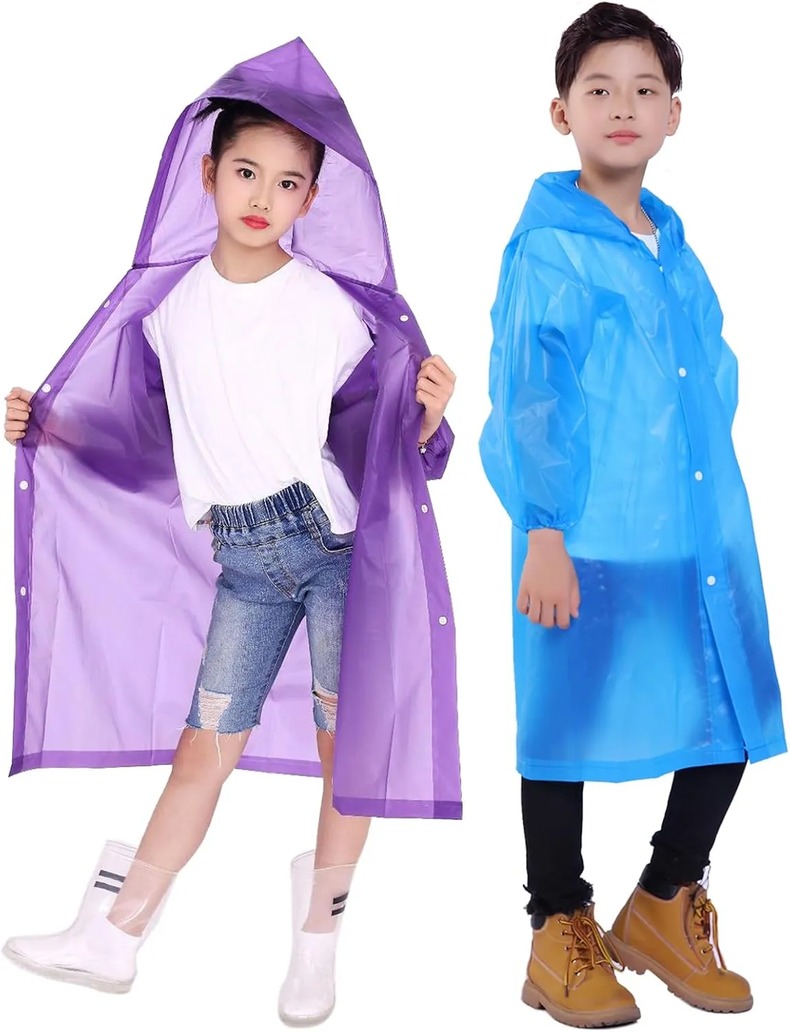 Kids Rain Jacket, 2 Pack Rain Ponchos for Kids - Reusable Raincoats for Boys and Girls Waterproof Outdoor Rain Gear