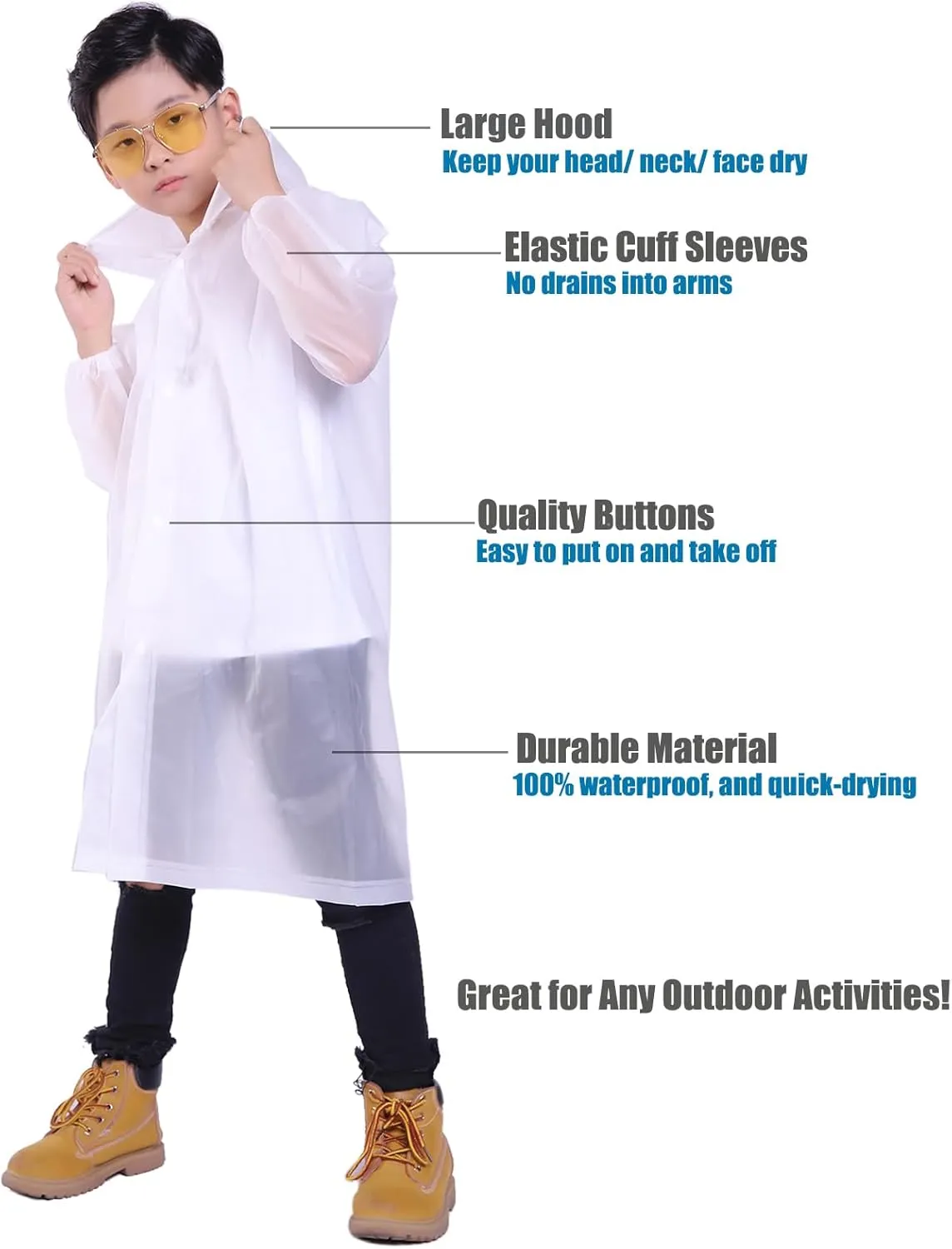 Kids Rain Jacket, 2 Pack Rain Ponchos for Kids - Reusable Raincoats for Boys and Girls Waterproof Outdoor Rain Gear